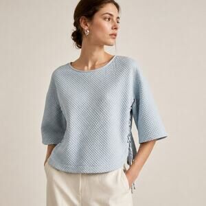 UTERQUE Textured quilted top in blue lace side boxy size Medium